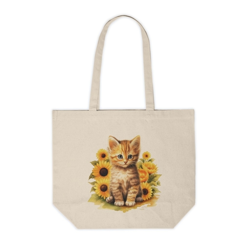 Sunflower Kitten Custom Canvas Tote Bag